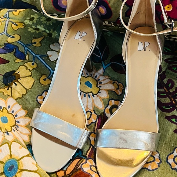 BP Elegant Silver Ankle Strap Heels - Picture 1 of 5